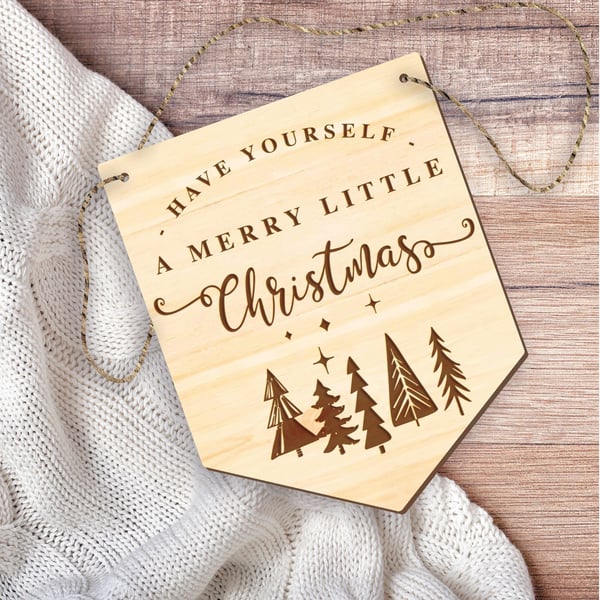 Merry Little Christmas Plaque Cosy Christmas Hanging Sign 