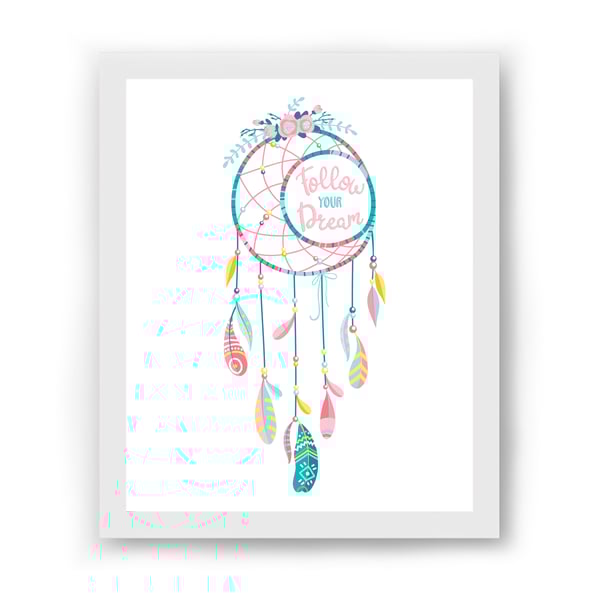 Dream catcher nursery wall print, Pink dream catcher, Boho nursery wall decor