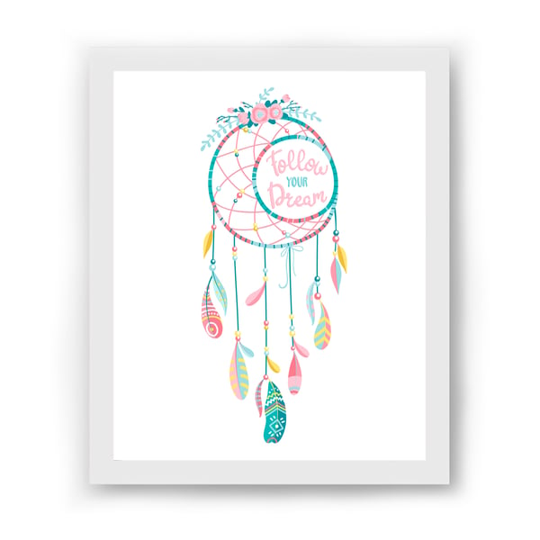 Dream catcher nursery wall print, Pink dream catcher, Boho nursery wall decor