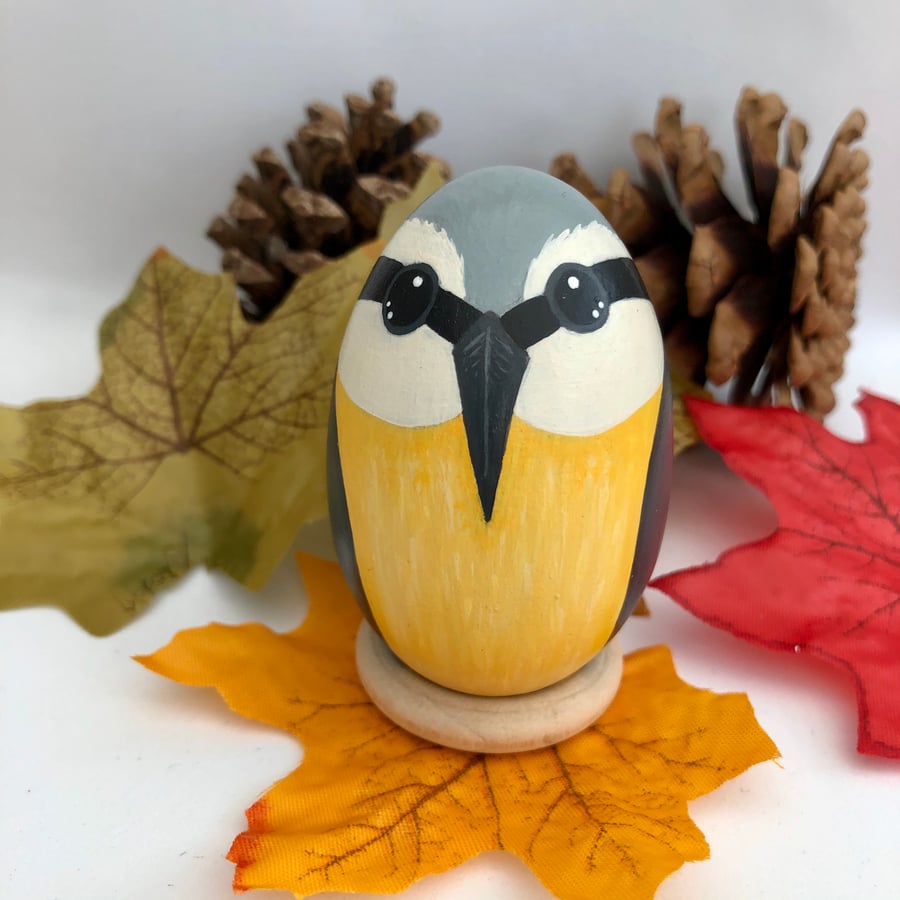  Nuthatch decorated wooden egg 