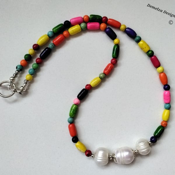 Baroque Freshwater Pearl & Multicoloured Howelite Necklace  'ONE OFF'