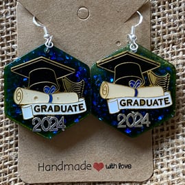 Handmade Pair Of Hexagonal Graduate 2024 Earrings