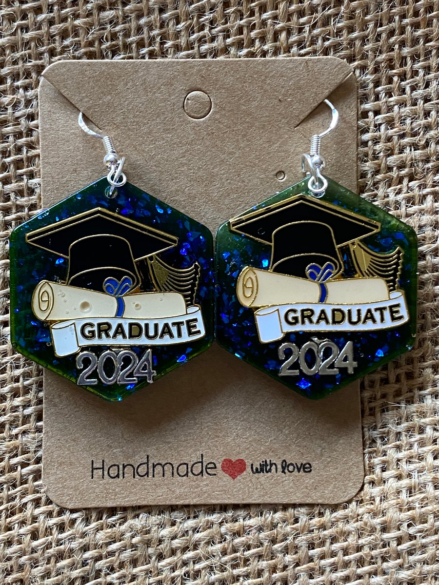 Handmade Pair Of Hexagonal Graduate 2024 Earrings