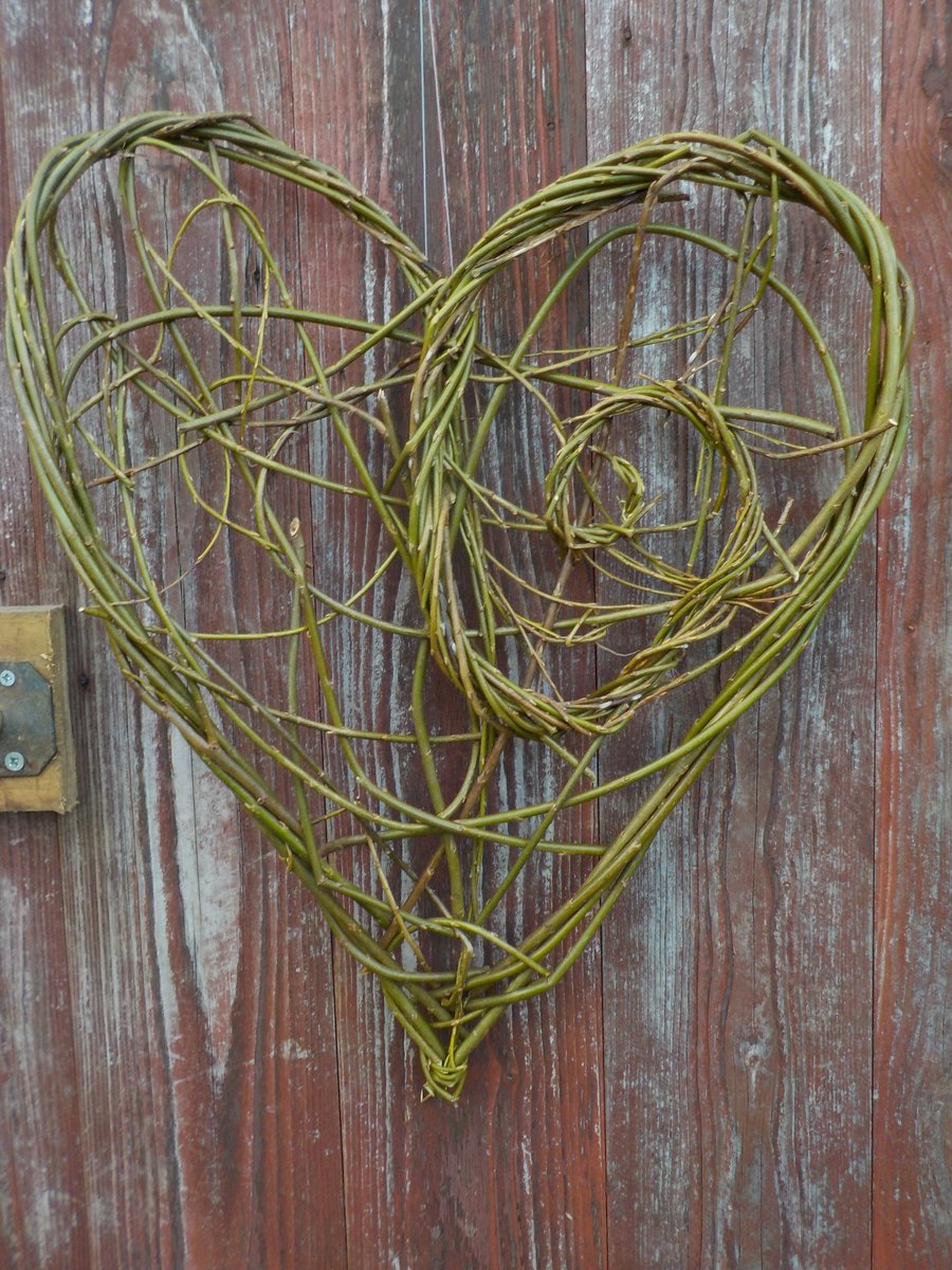 Natural Woven Willow Spiral Heart, St Dwynwen's day, Valentine, made to order