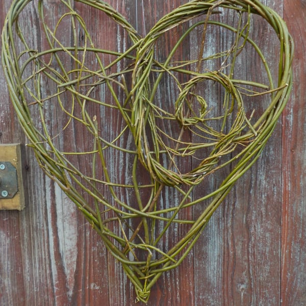 Natural Woven Willow Spiral Heart, St Dwynwen's day, Valentine, made to order