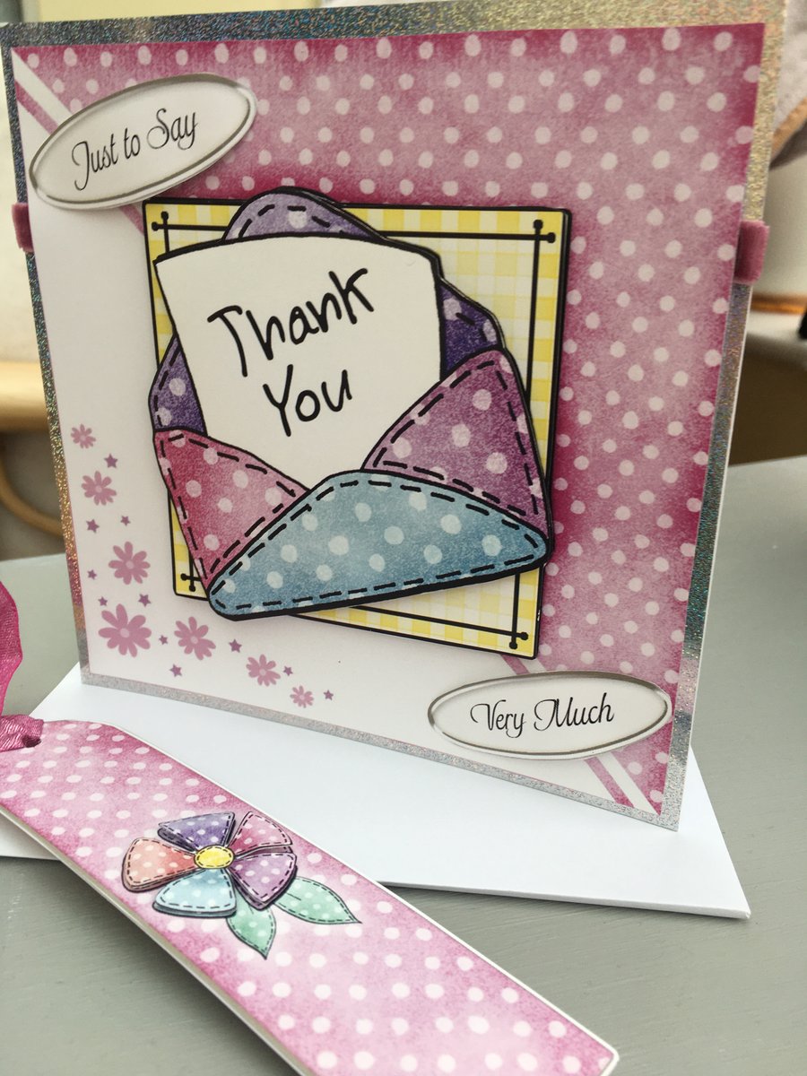 Pretty and cute thank you card with matching bookmark