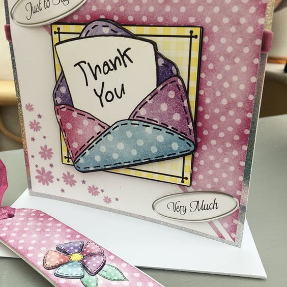 Pretty and cute thank you card with matching bookmark