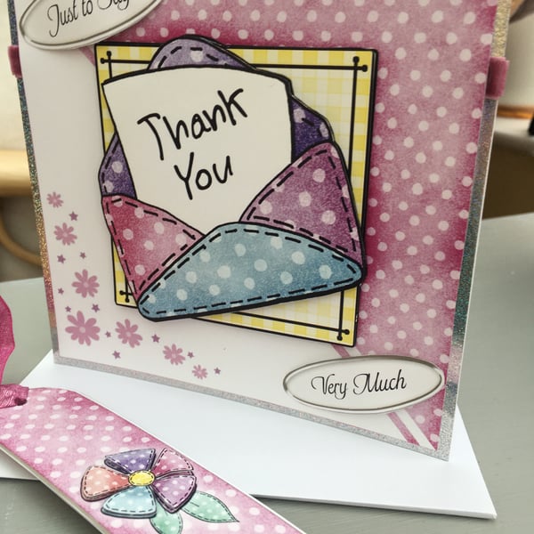 Pretty and cute thank you card with matching bookmark