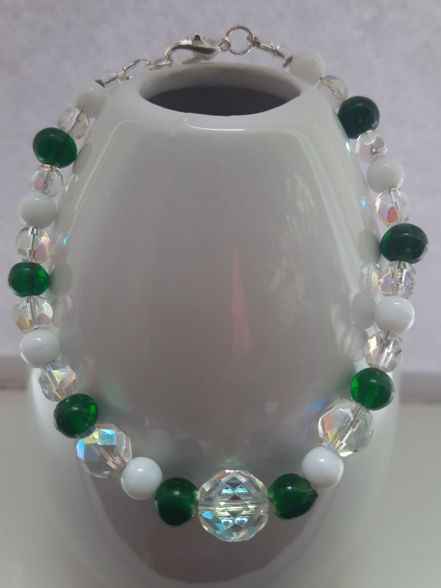 white and Green Crystals Bracelet
