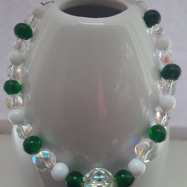 white and Green Crystals Bracelet