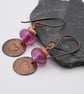 copper hearts, lampwork glass earrings - Image 2