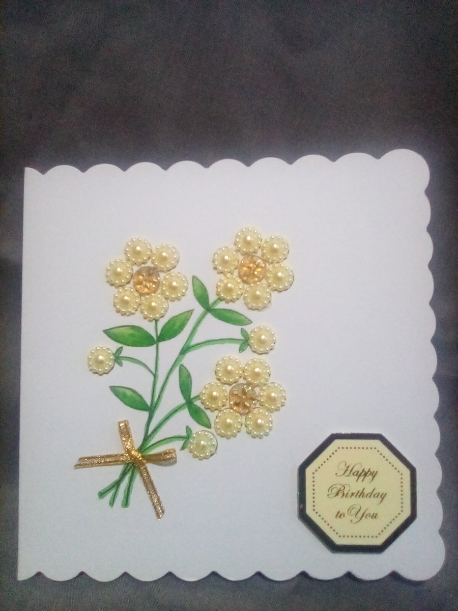 Lemon floral watercolour and embellished handmade Birthday card