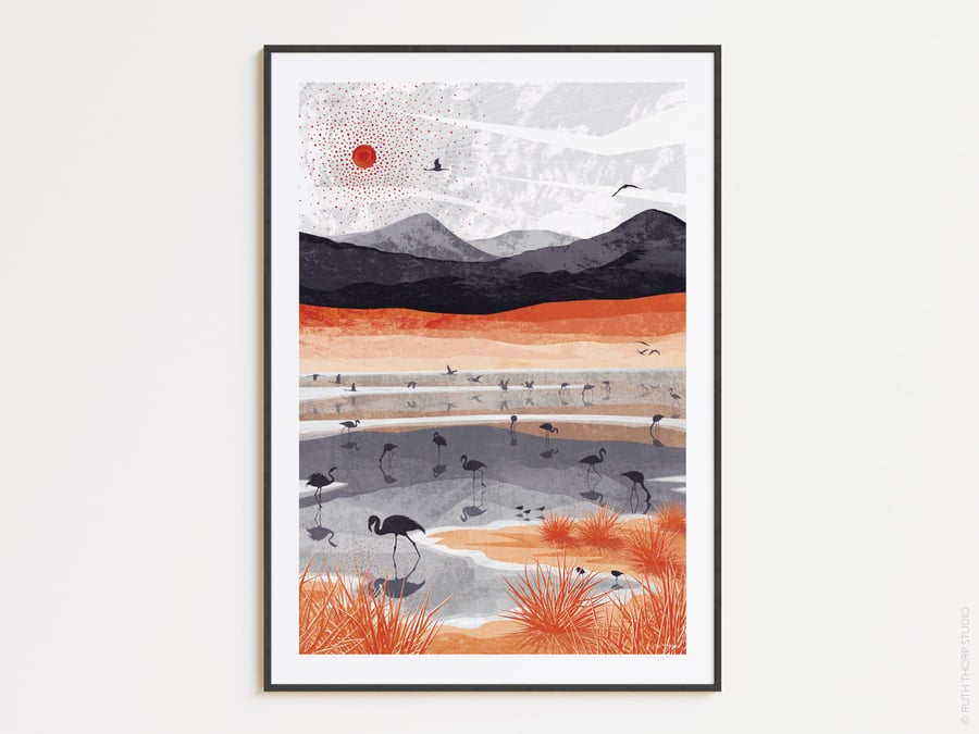 Flamingo Lake Art Print