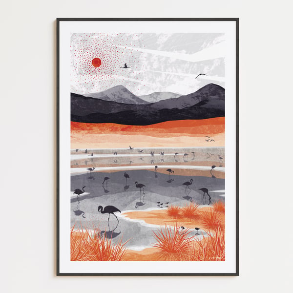 Flamingo Lake Art Print