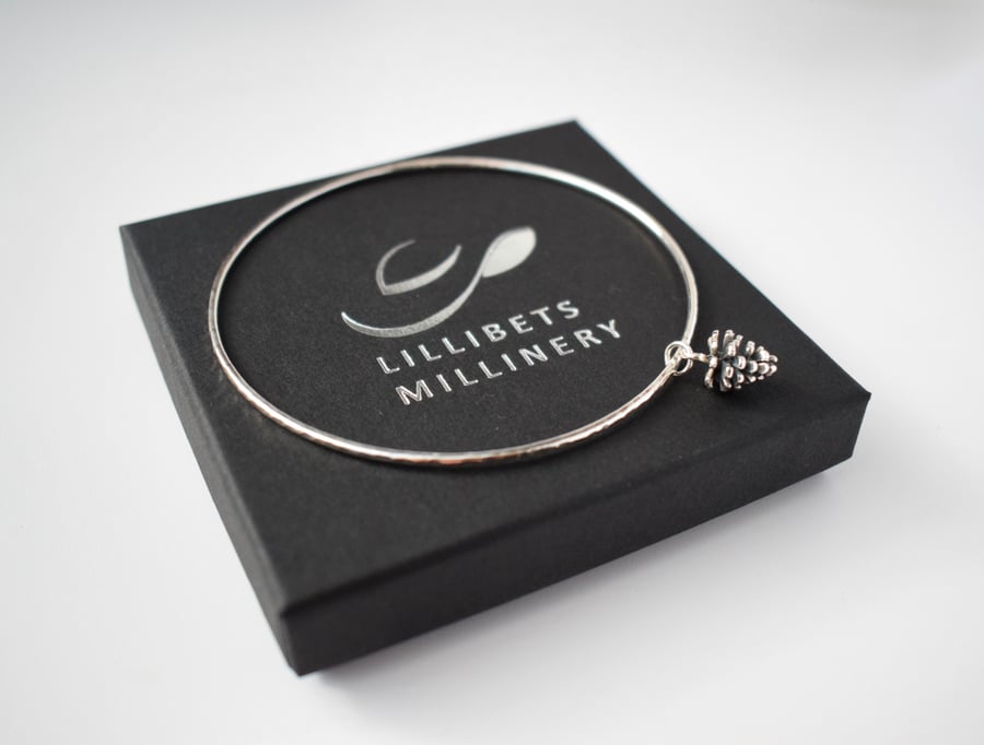 Silver Bangle with Pinecone Charm