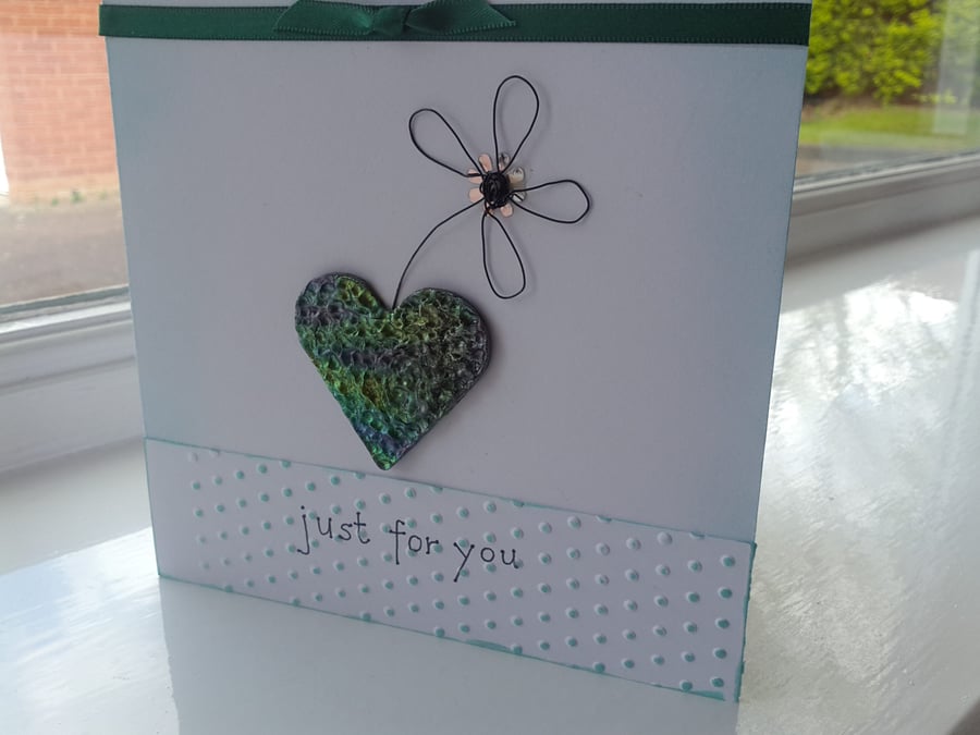 Green Heart Daisy Just For You Card