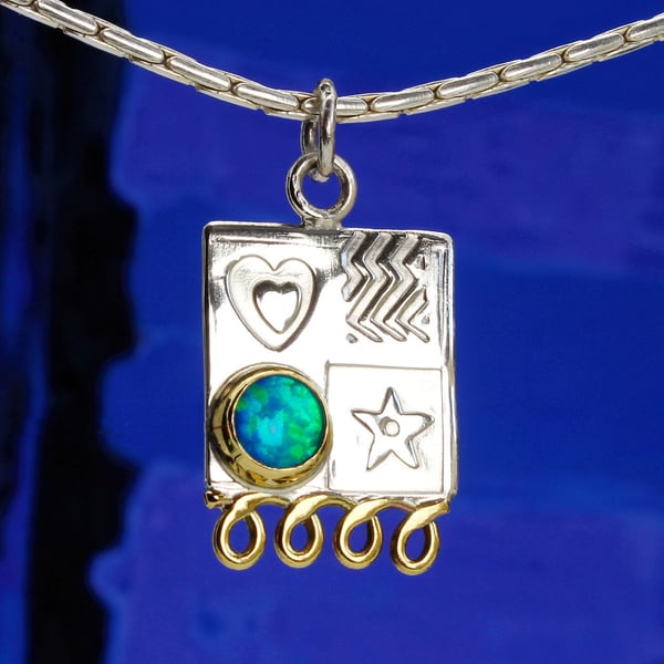 Handmade silver pendant, blue opal, opal necklace, choice of gemstones, sml