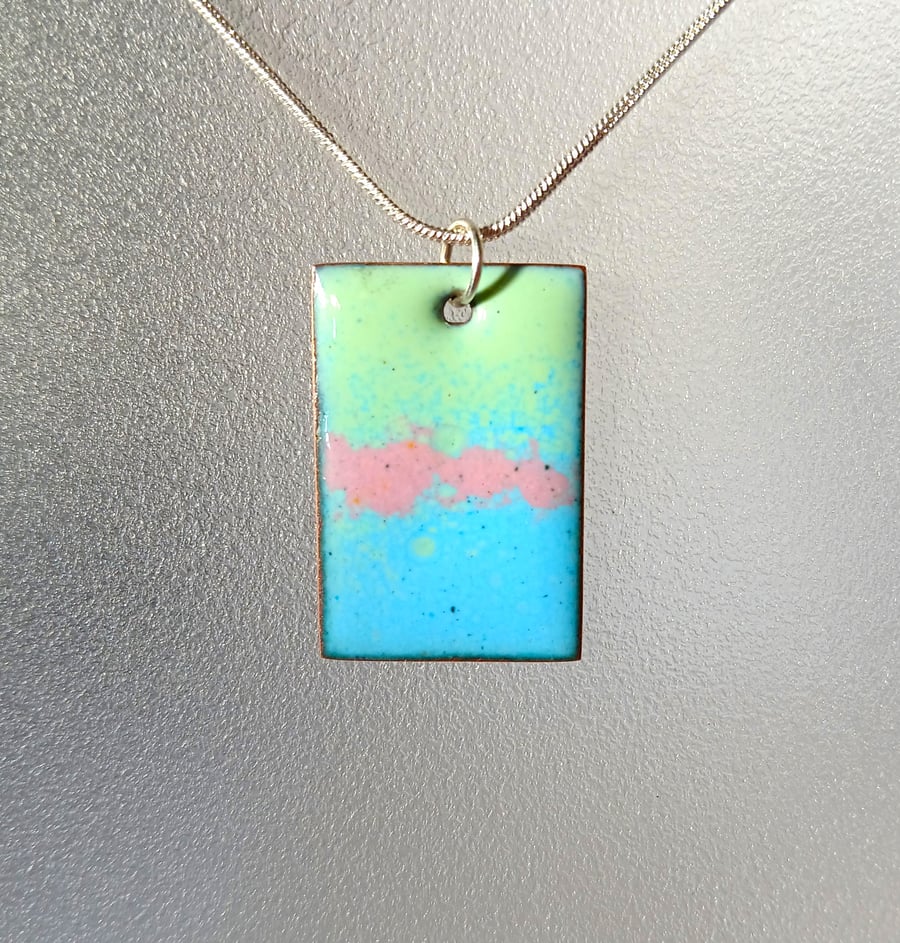 Rectangular pastel enamelled copper pendant 168