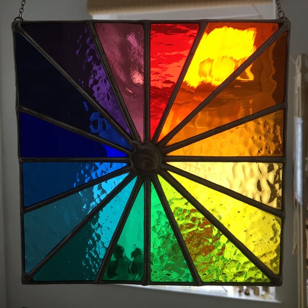 Spectrum! Bright Real Stained Glass Rainbow Square Hanging Suncatcher For Window