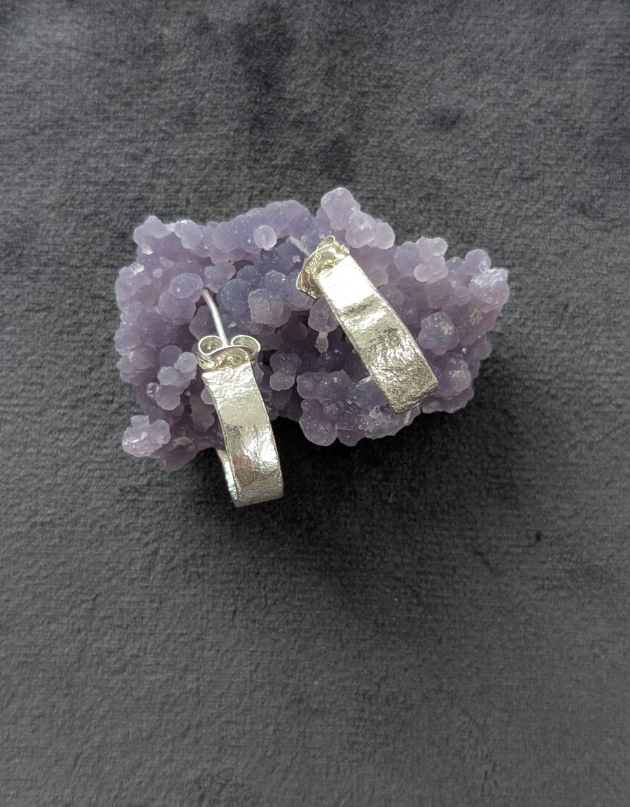 Small Textured Sterling Silver Half Hoop Earrings