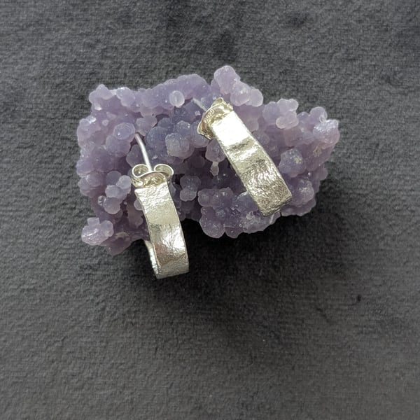 Small Textured Sterling Silver Half Hoop Earrings