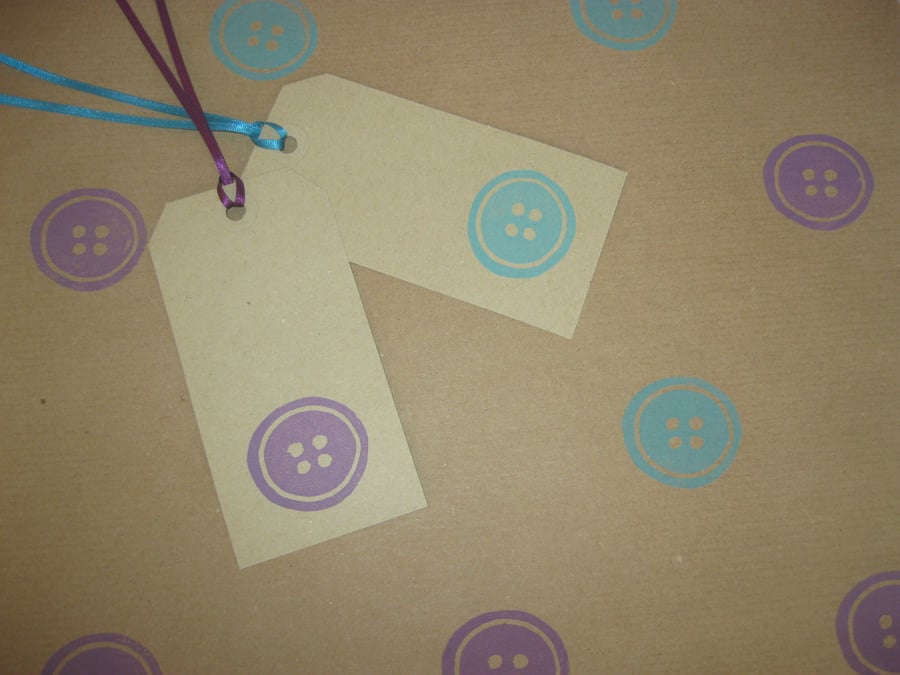 Purple Turquoise Button Gift Wrap Set