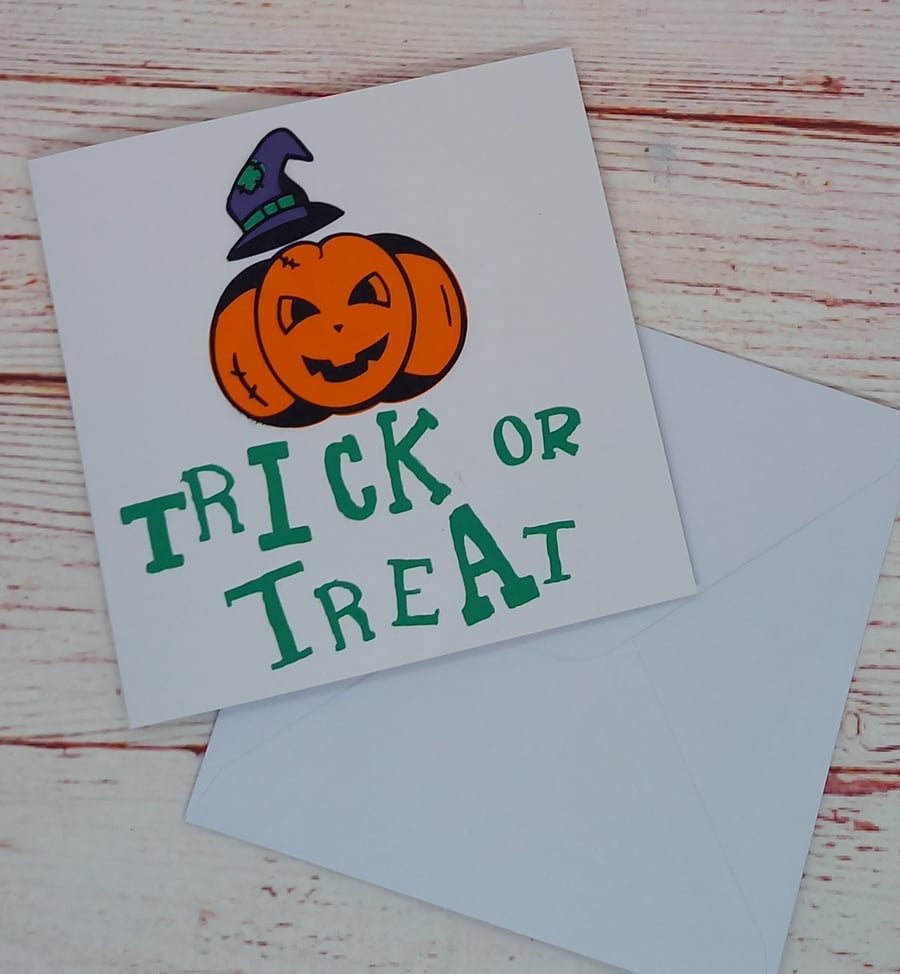 Trick or Treat Halloween Card, Pumpkin Halloween Card