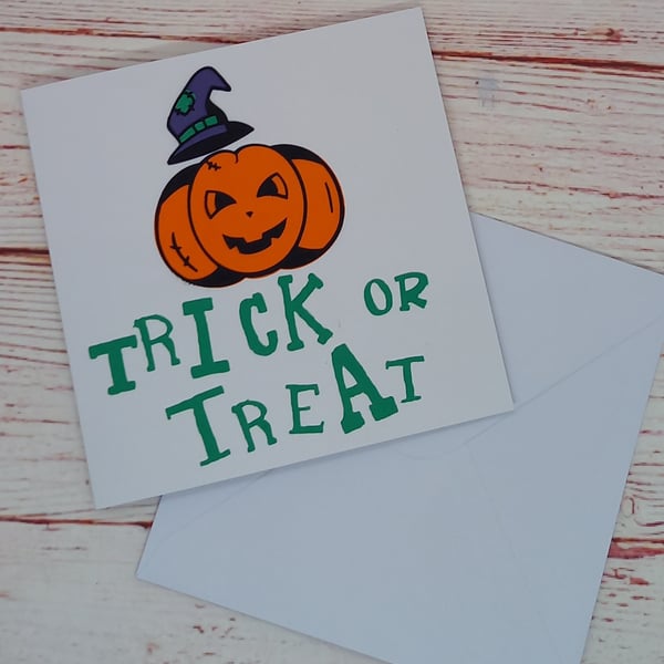 Trick or Treat Halloween Card, Pumpkin Halloween Card