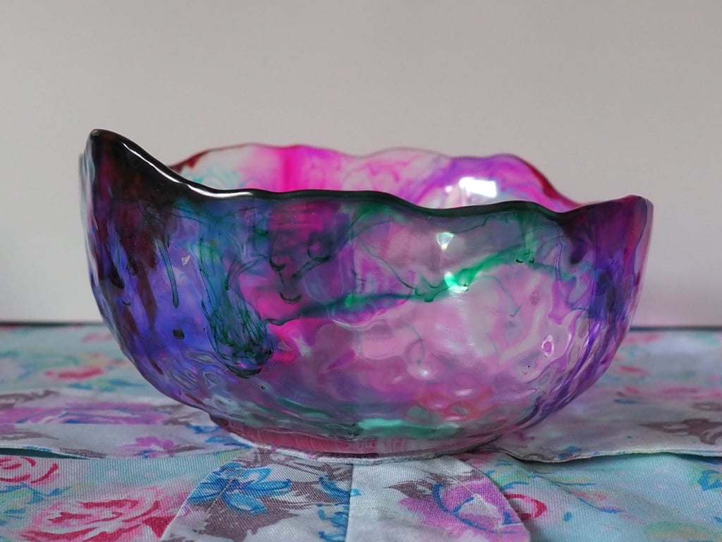 Irregular Resin Bowl in Pinks, Purples and Green 