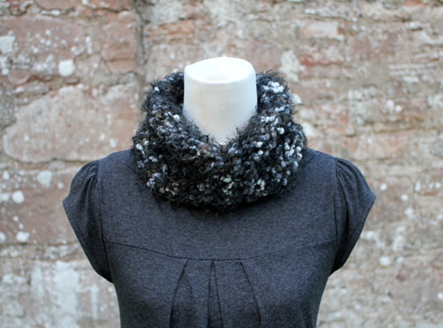 Black cowl snood knitted chunky, knitwear, gift for her