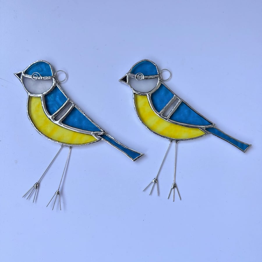 Stained Glass Blue Tit Suncatcher - Handmade Hanging Window Decoration
