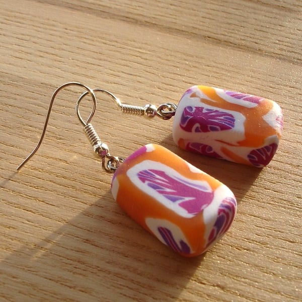 Orange and Purple FIMO Polymer Clay Earrings