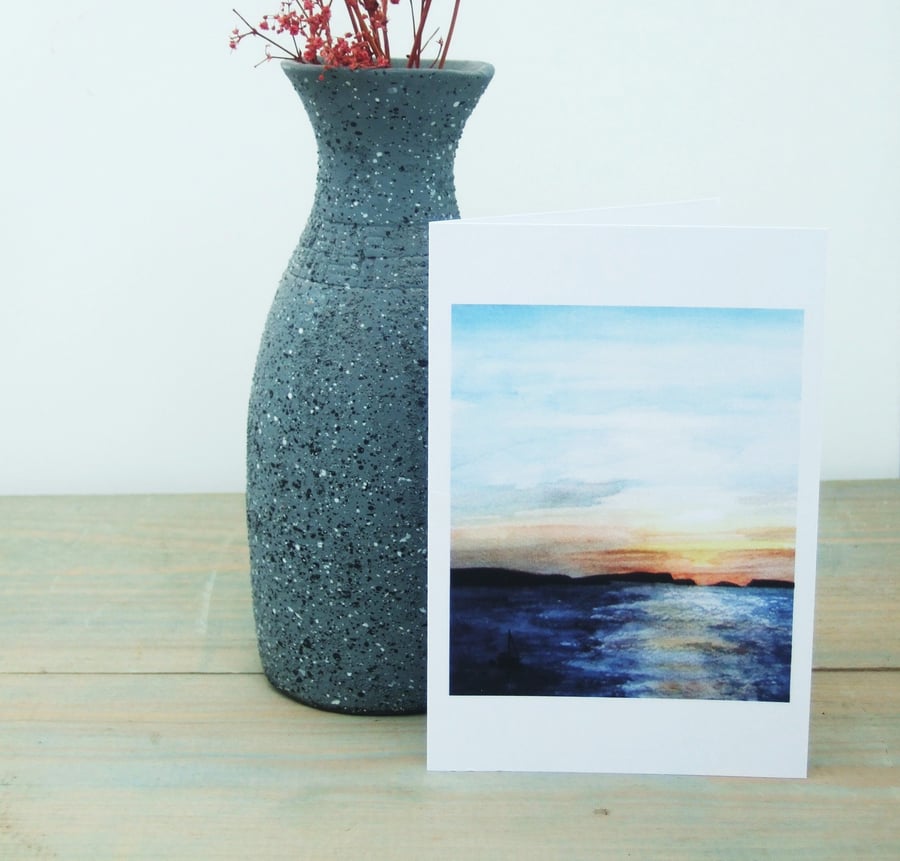 Art Greetings Cards Blue and Orange Sunset