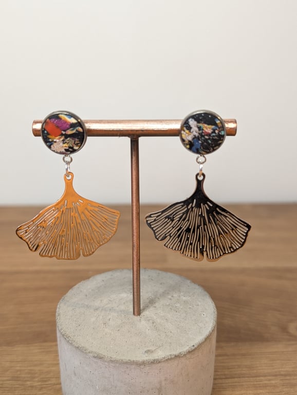 Summer bloom scrap silver leaf pebble dangles