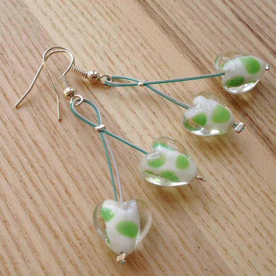 Cherry Drop Style Green Heart Bead Earrings