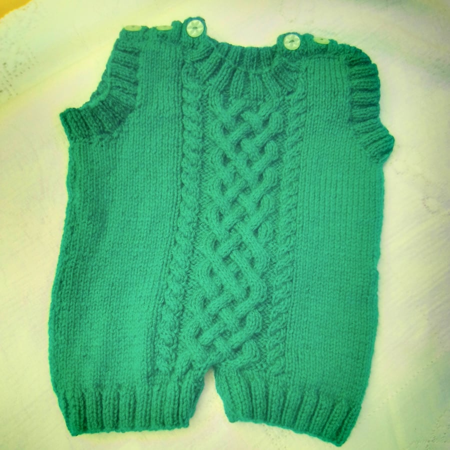 Cabled All In One for a Baby Boy or Girl, Knitted Romper, Custom Make