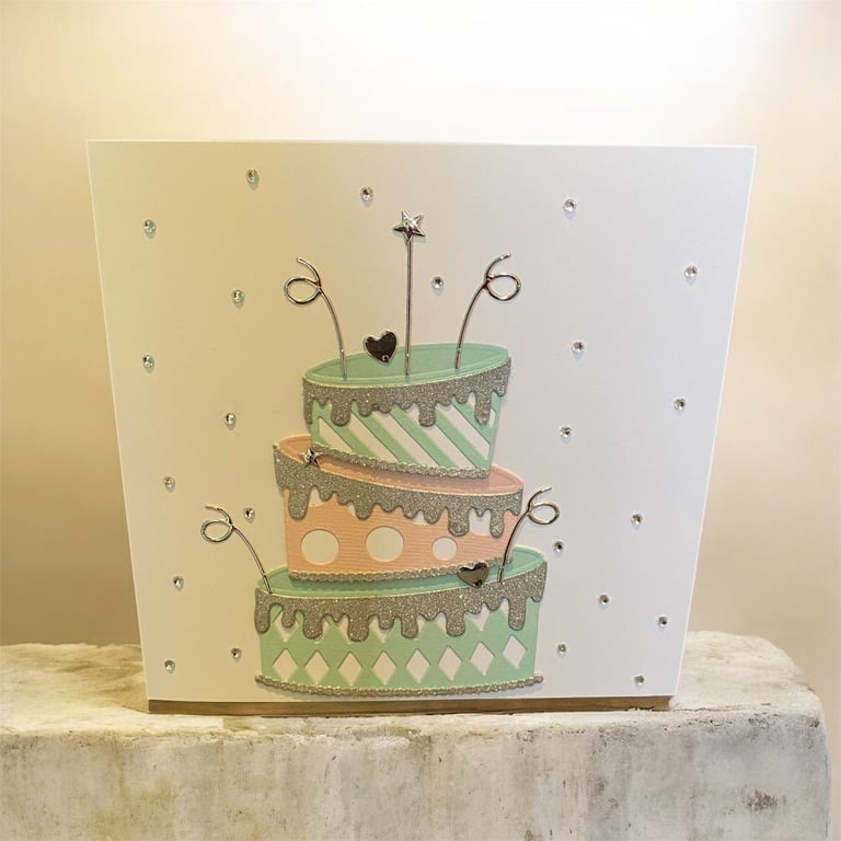 Wonky Birthday Cake Card – Die Cut Design with Sparkles