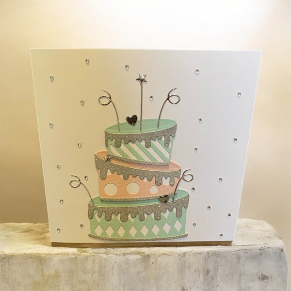 Wonky Birthday Cake Card – Die Cut Design with Sparkles