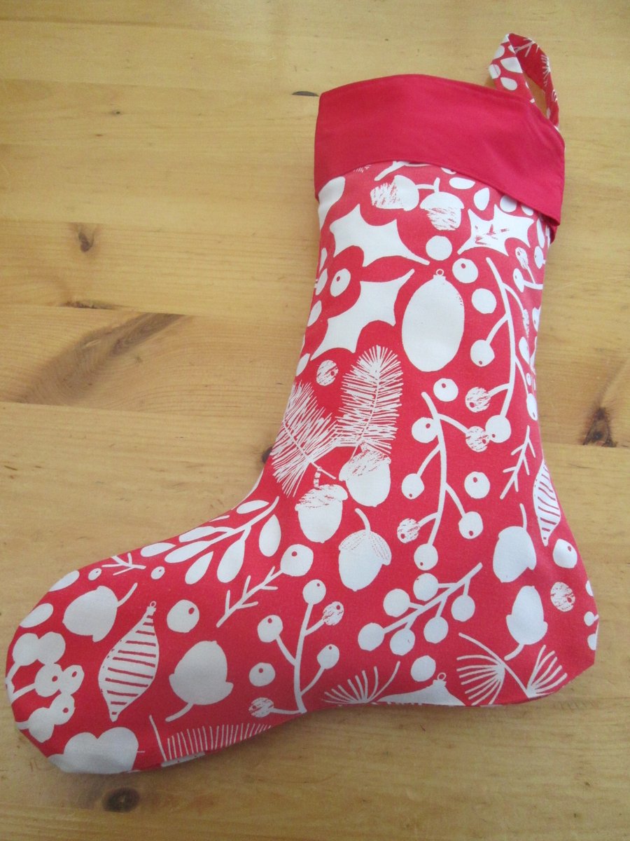 Winter Red Berries Christmas Stocking or room decoration, Nordic style