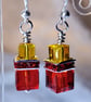 Glass Crystal earrings, red and amber