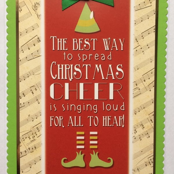 Handmade Christmas Card Vintage Elf and Christmas Music