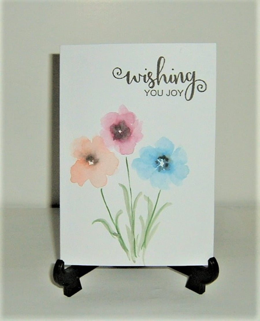 hand drawn and painted floral greetings card ( ref f 322)