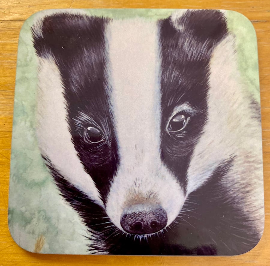 Beautiful glossy 9cm square coaster - Badger 