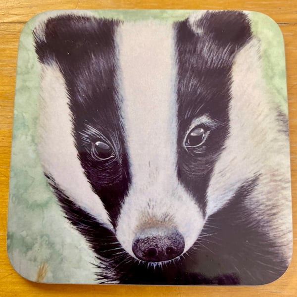 Beautiful glossy 9cm square coaster - Badger 