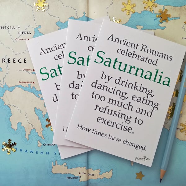 4 Saturnalia Roman Mythology Funny Christmas Cards, 1 Study Like Athena Pencil