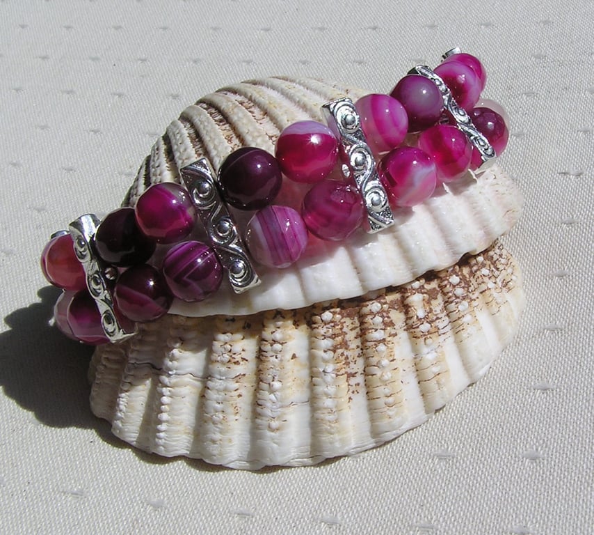 Pink Agate & Deep Red Garnet Gemstone Beaded  Bracelet