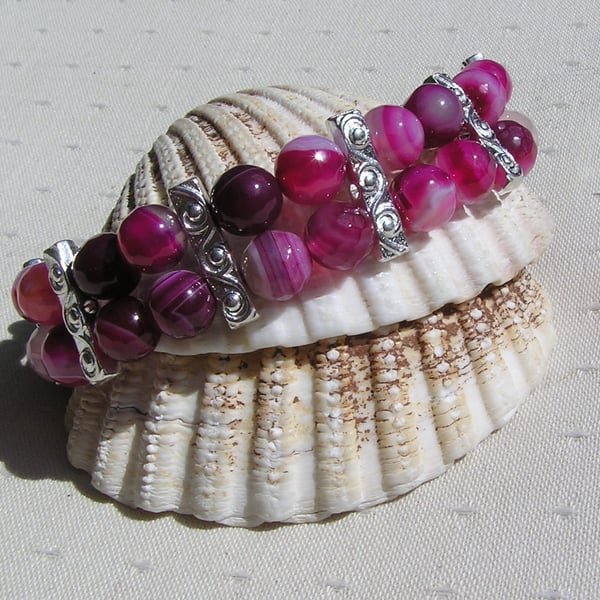 Pink Agate & Deep Red Garnet Gemstone Beaded  Bracelet