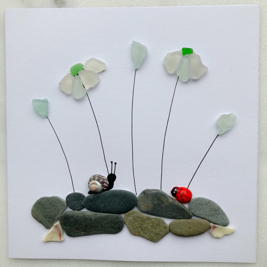 Cornwall sea glass spring garden greetings card