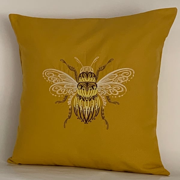 Swirl Winged Bee Embroidered Cushion Cover