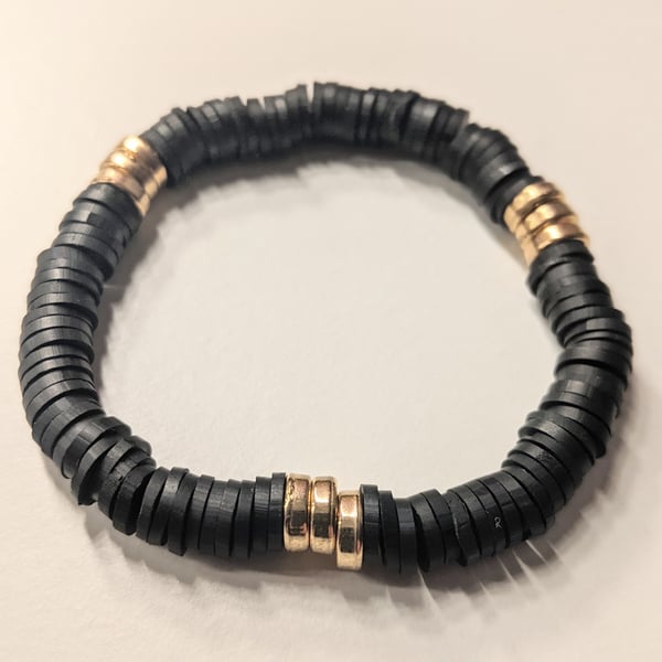 Clay Bead Bracelet - Black & Gold